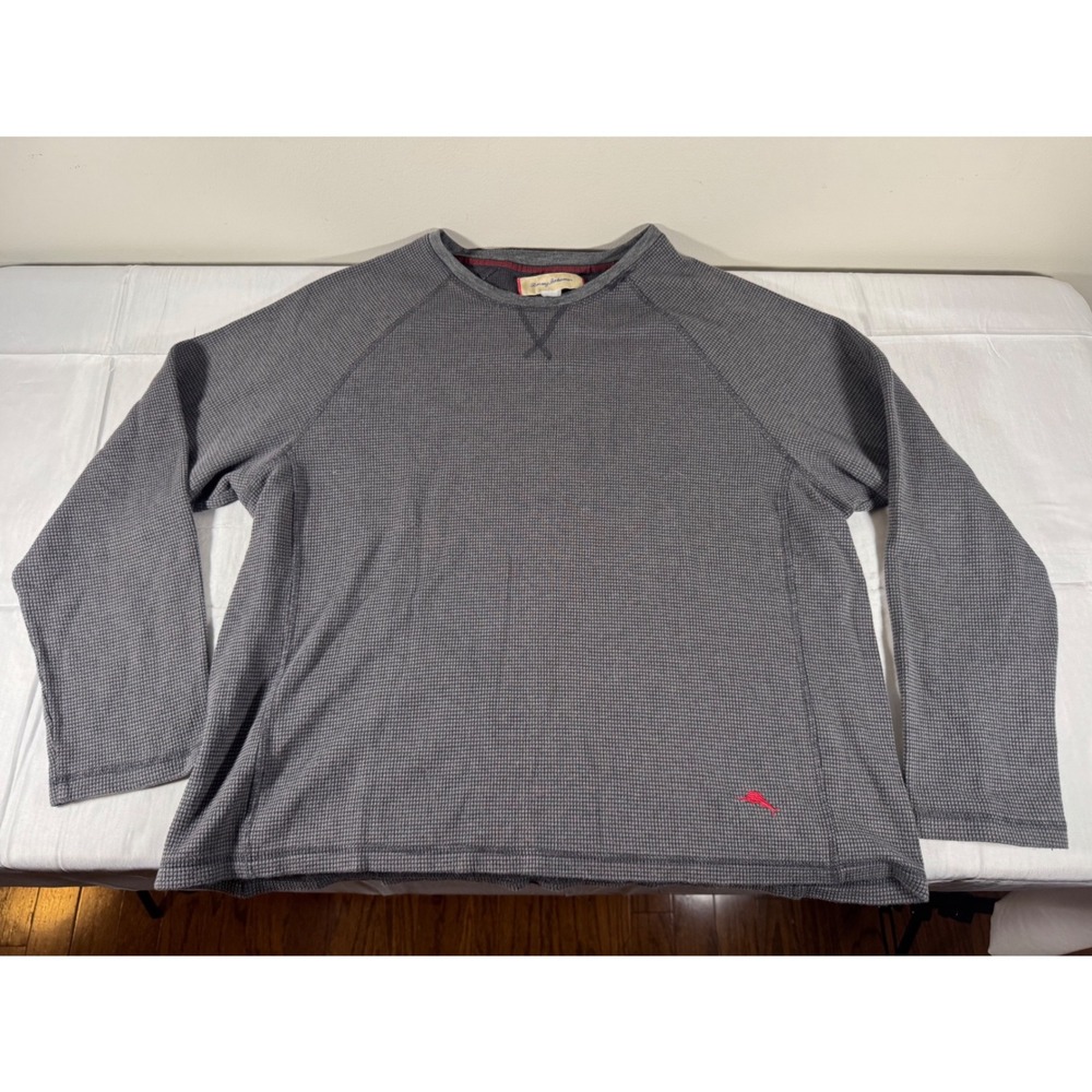 Tommy Bahama Mens XL Gray Waffle Knit Thermal Long Sleeve Marlin Logo Shirt